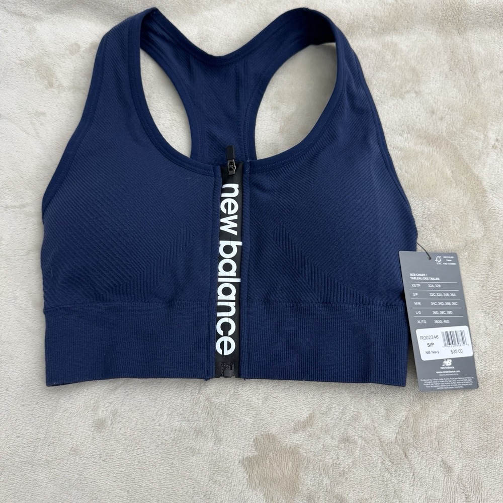 New Balance Women's Sports Bra Small Teal Seamless Zip Front Athleisure Yoga‎